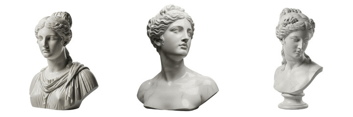Classic Marble Bust Statue of Venus Aphrodite Greek Roman Goddess Ancient Mythology Sculpture Fine Art Isolated on Solid White Background Front View © Yooooo