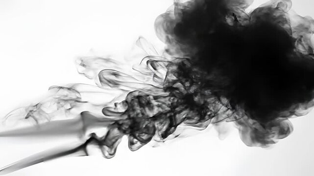 Abstract Black Ink Cloud Swirling in Water with Wispy Tendrils.