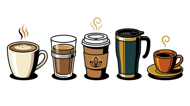 Coffee Cups Lineup Illustration.