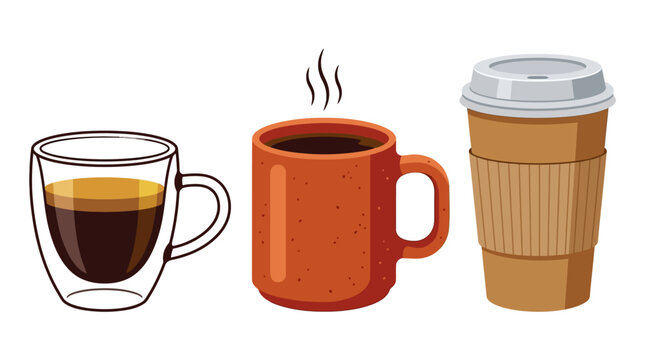 Coffee Cups Lineup Illustration.
