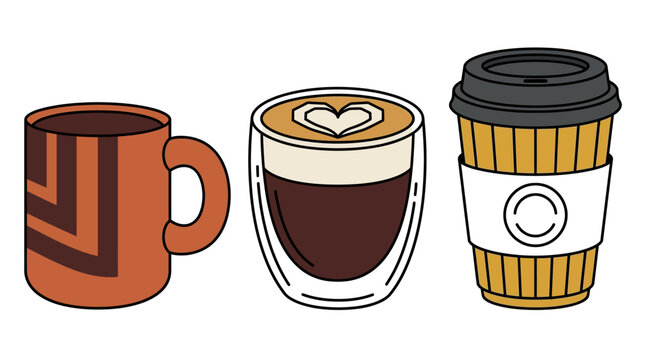 Coffee Cups Lineup Illustration.