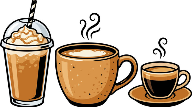 Coffee Drinks Lineup Illustration.