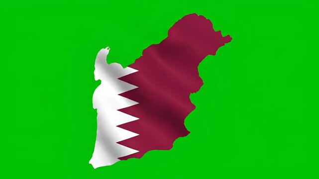 Animated Qatar Map with Waving Flag on Green Screen Background 1.