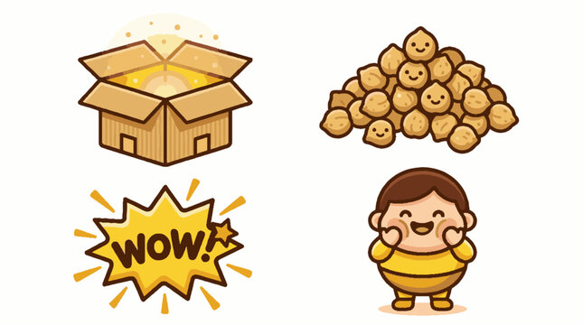 Cartoon boy with peanuts and box.