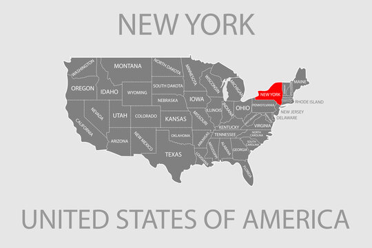 New York State, USA, vector map isolated on United states map. Editable blank vector map of USA.