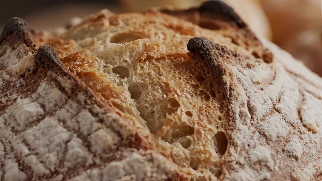 Closeup of a Rustic Sourdough Bread Loaf with a GoldenBrown Crust 3.