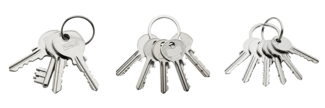 Metal Key Ring with Multiple House Keys Security Access Locksmith Keychain for Real Estate New Home Ownership Design Element Cutout Stock Photo