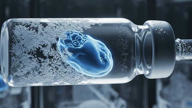 Close-Up View Of Blue-Tinged Embryo Inside Glass Vial For Life Sciences And Biotechnology Research In Laboratory