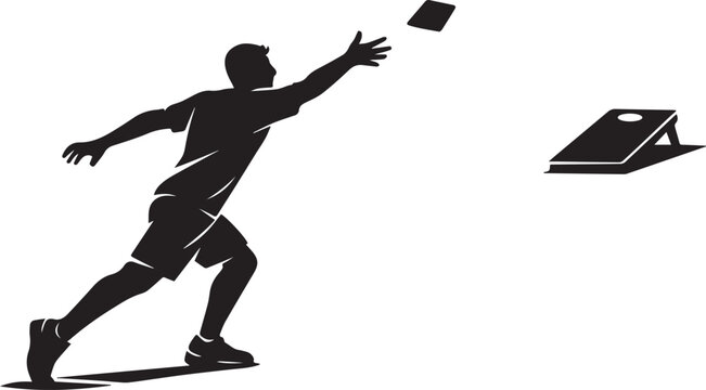 Man playing cornhole throwing beanbag isolated on transparent background, Vector, illustration