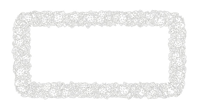 Rectangular Frame Border of Cute Ladybugs and Leaves, Black and White Outline Illustration