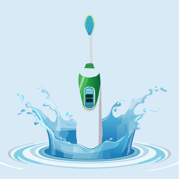Innovative electric toothbrush emerging from a dynamic water splash, symbolizing oral hygiene and advanced dental care technology