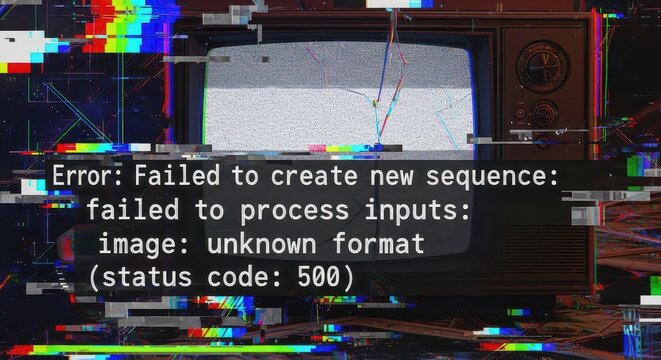 Vintage TV with Digital Glitch Displaying Image Processing Error Message