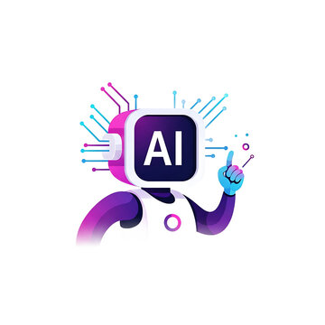 Robot with AI technology logo head.