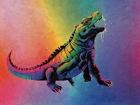 Vibrant digital art of a lizard with bright rainbow scales. Creative nature and colorful wildlife illustration.