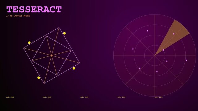 Advanced digital visualization of a quantum material design system featuring a rotating multidimensional geometric cube and a scanning radar interface for complex scientific research and data analysis