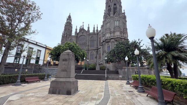 Gran Canaria Island, Arucas - May 2026: exterior of the gothic styled Church of Saint john the Baptist.