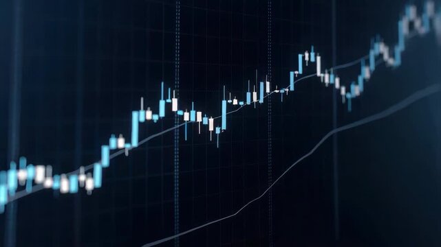 Blue financial candlestick chart stock trading finance graph showing upward trend and dynamic