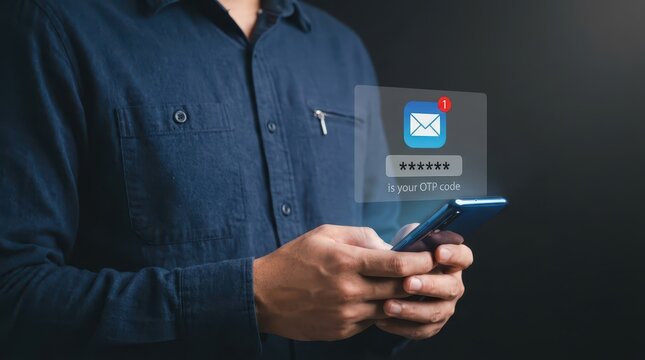 Person holding smartphone with OTP email verification notification on screen