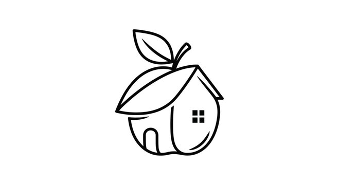 Creative House Shaped Apple Logo Icon - Organic Home and Healthy Living Concept