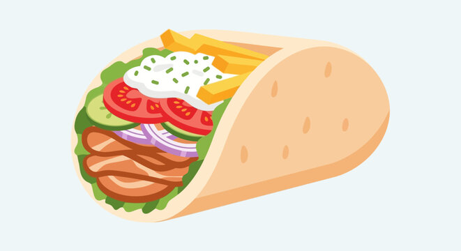 Delicious Gyro Sandwich with Fresh Ingredients and Fries