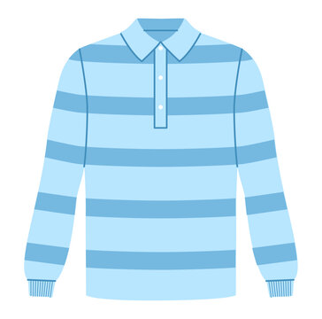 Blue striped polo sweatshirt with long sleeves, ribbed cuffs and relaxed silhouette with sporty structure. Technical fashion illustration front view. Vector