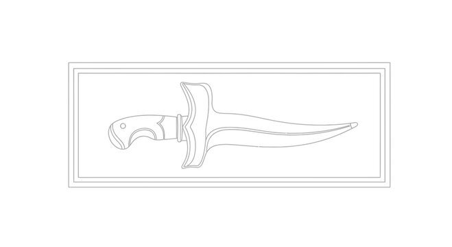 Vintage Jambiya Dagger Outline Drawing - Traditional Arabic Weapon
