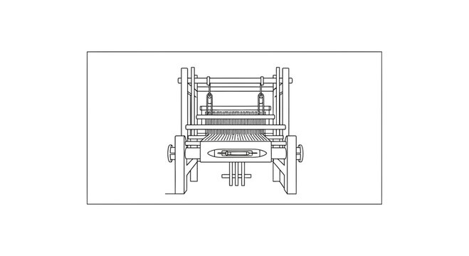Vintage Loom Machine Line Art Illustration - Textile Manufacturing Equipment