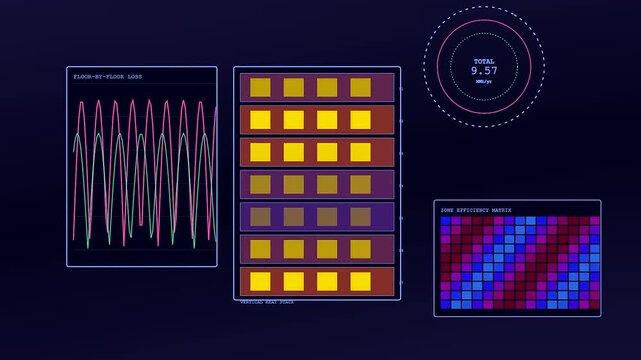 Innovative Building Heat Loss analysis systems monitoring thermal energy consumption in corporate structures. Oscillating digital waves indicate fluctuations in efficiency and data accuracy.