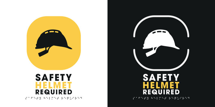 Safety Helmet Required Industrial Warning Sign, vector illustration.