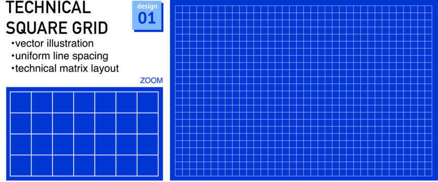 Blueprint grid system technical square geometry, zoom detail view. Clean line structure demonstration, engineering diagrams dashboards planning layouts interface systems digital graphics.