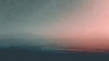 Fototapeta premium Mistful Landscape with Distant Mountains and Soft Pink Sunrise