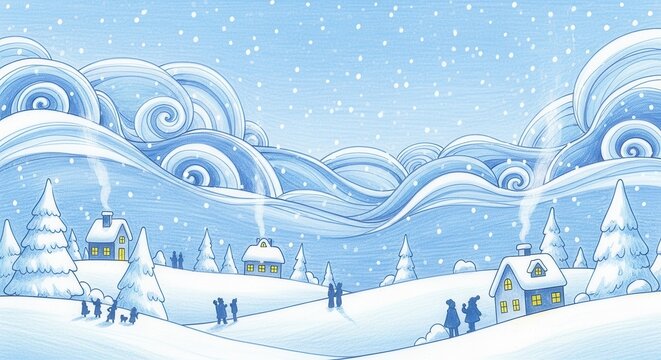 Whimsical Winter Wonderland - A Snowy Landscape Illustration.