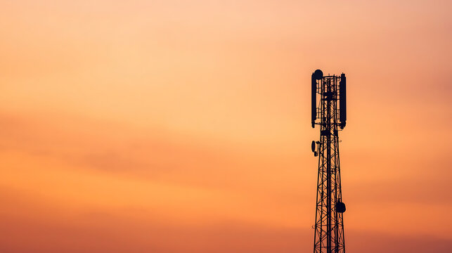 The image shows a telecommunication tower with antennas, designed to support modern cellular networks