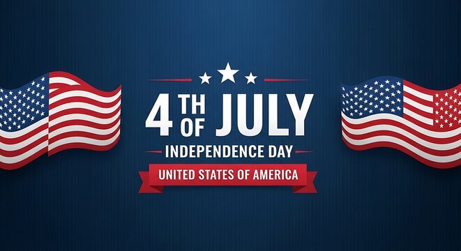 american flags with fourth of july independence day text on blue background