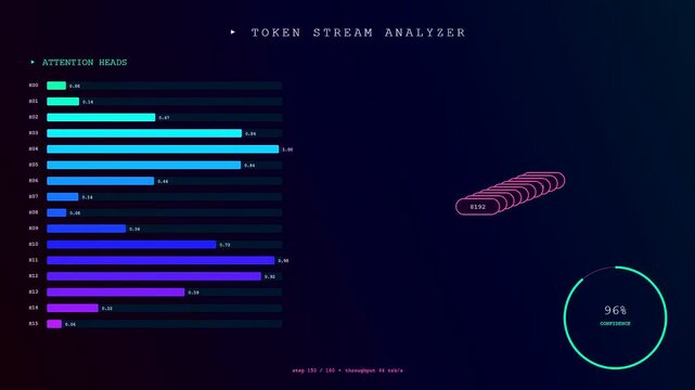 A sophisticated Prompt Engineering UI animates dynamic data visualizations featuring bar graphs and confidence meters that pulse within a futuristic dark digital environment for developers