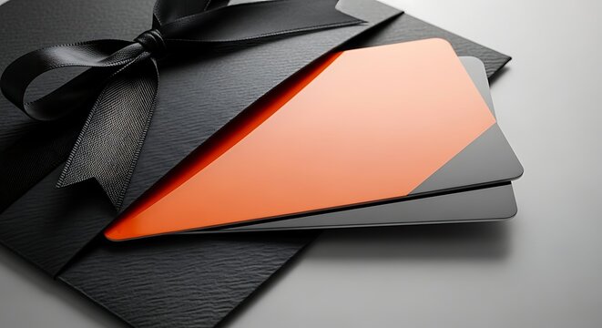Black gift box with orange interior.