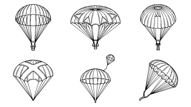 Various parachute designs in different shapes and sizes shown