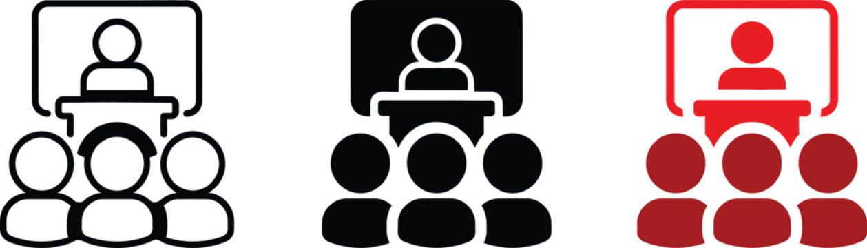 Webinar icon set line solid and red versions
