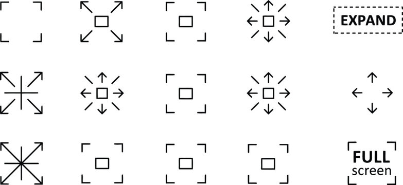 Expansion and fullscreen interface icons set linear design