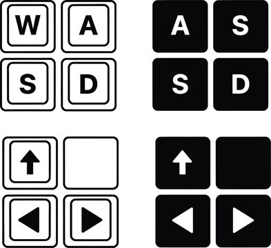 Gaming controls layouts wasd and arrow keys light and dark versions