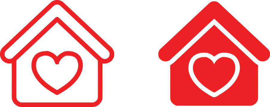 House with heart icon set outline and filled versions