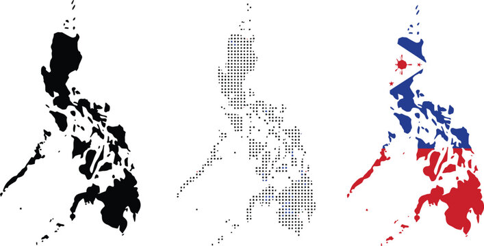Philippines map variations solid dot pattern and flag colors