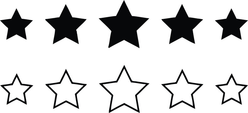 Five star rating system graphic solid and outline versions