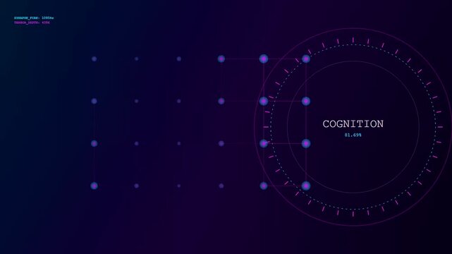 Observe the LLM Thinking Process through dynamically connecting data points within an evolving neural network grid. Futuristic interface illustrates advanced AI and machine learning algorithms.