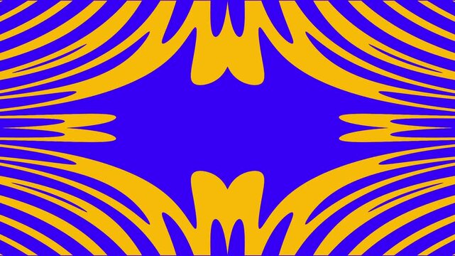 A blue and yellow geometric pattern travels inward with a steady beat