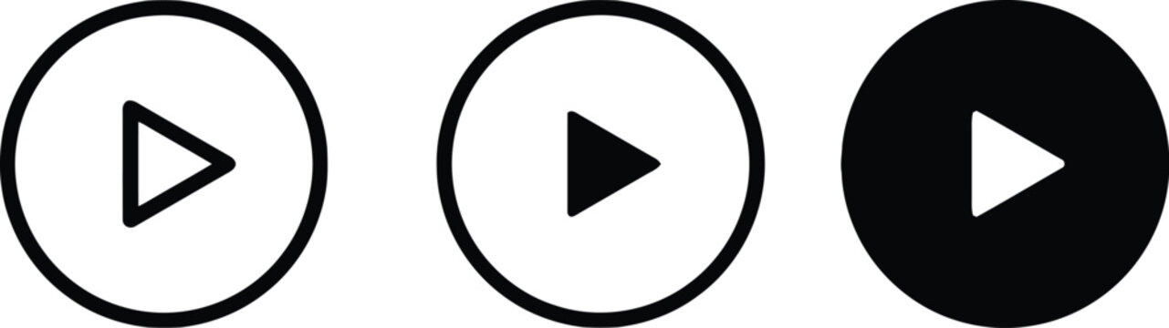 Play button icon set outline filled and solid black variations