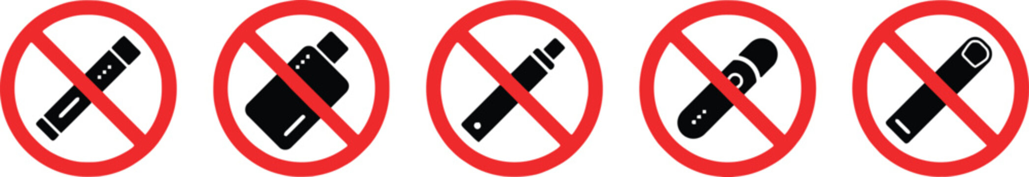 No vaping signs electronic cigarette prohibition icons set