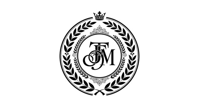 Elegant Monogram Crest with Laurel Wreath and Crown - TF Monogram