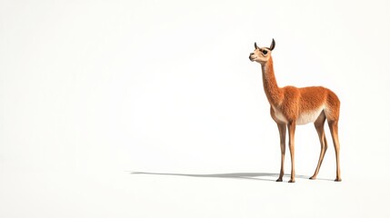 Fototapeta premium Guanaco Standing Isolated on White Background