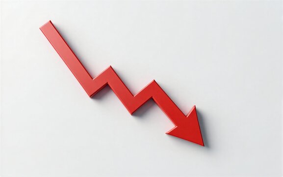 Red downward arrow symbolizes decline drop or negative trend visually.